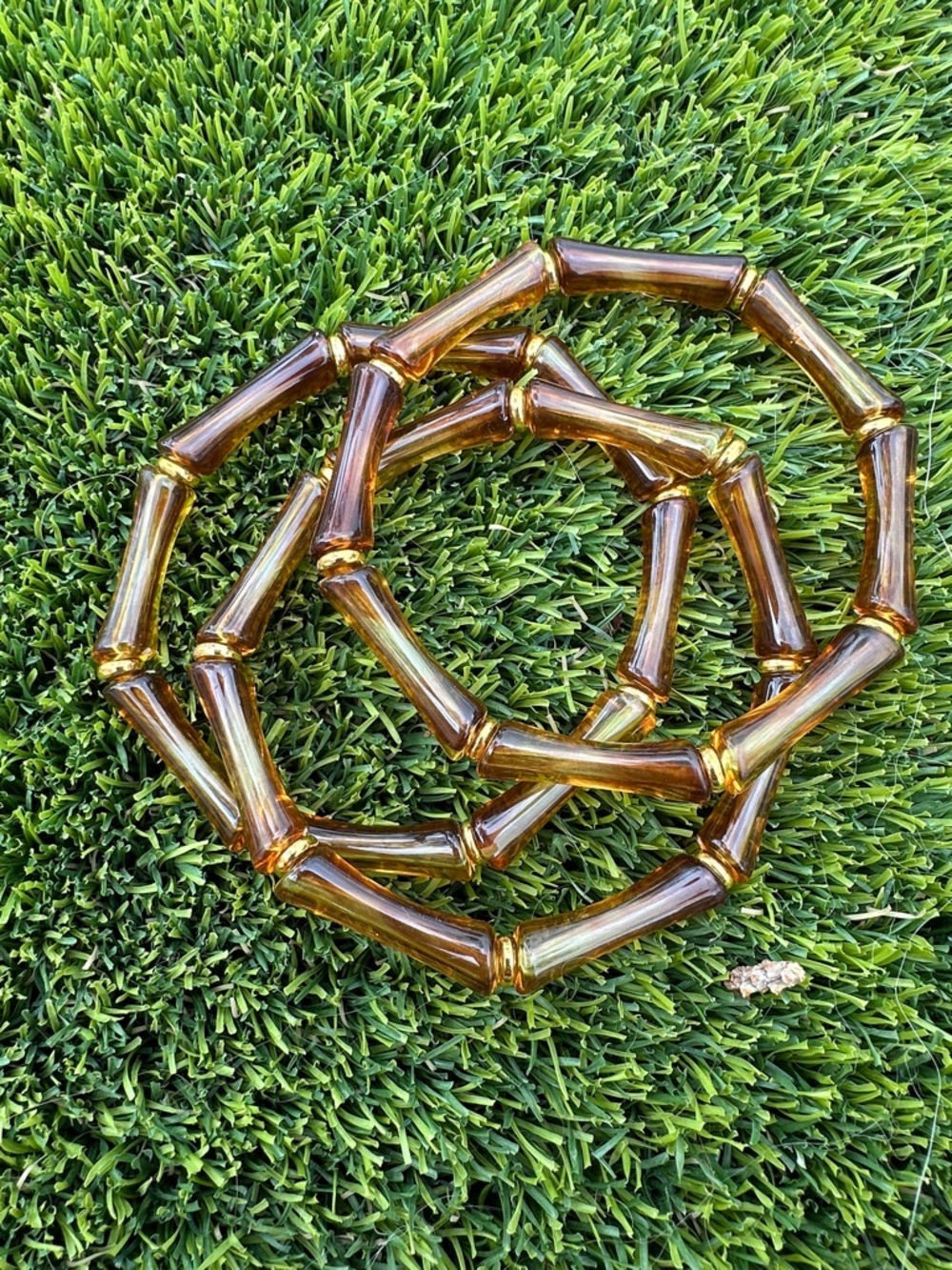 Set of 3 retro tiki bamboo look stretch bracelets in cool root beer and gold